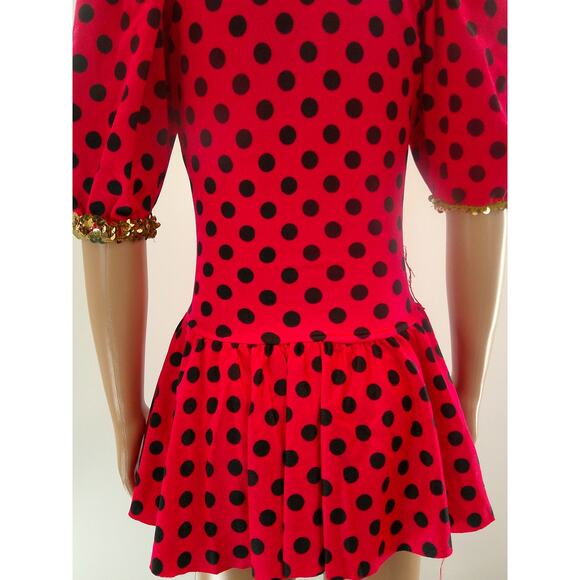 Dance Costume medium Child Red Gallery Jazz Tap Musical Polka Dots Sequin - Picture 8 of 9